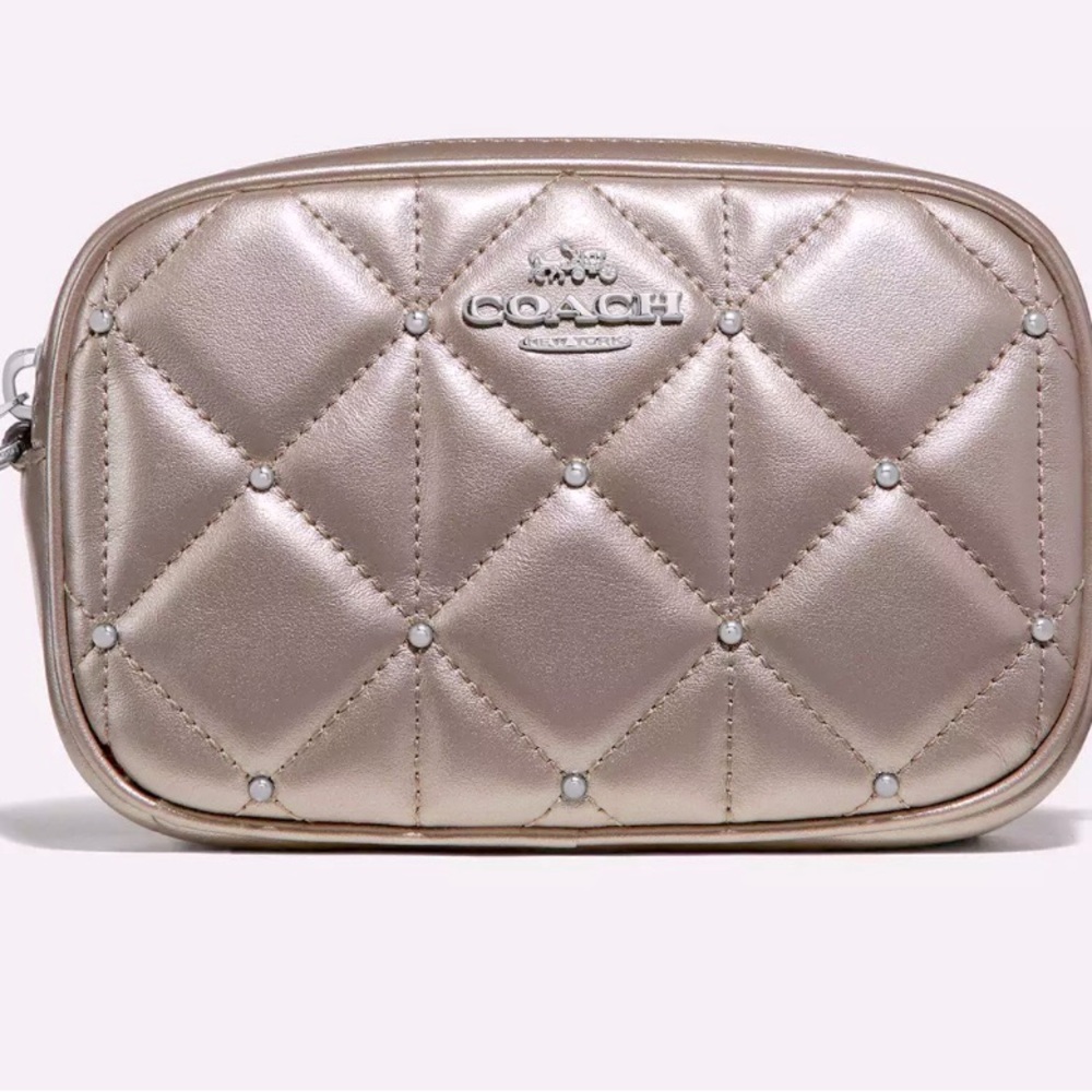 COACH Convertible Belt Bag Studded Diamond Quilting F67540 Platinum/Silver NWT